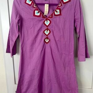 Charming Purple Midi Dress with Embellished Neckline